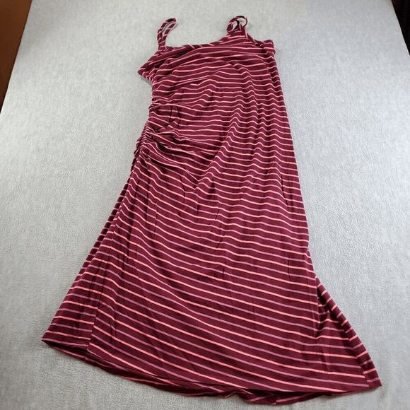 Gap Dress Womens Medium Red Striped Spaghetti Straps Side Ruched Sleeveless Tank - Picture 1 of 8